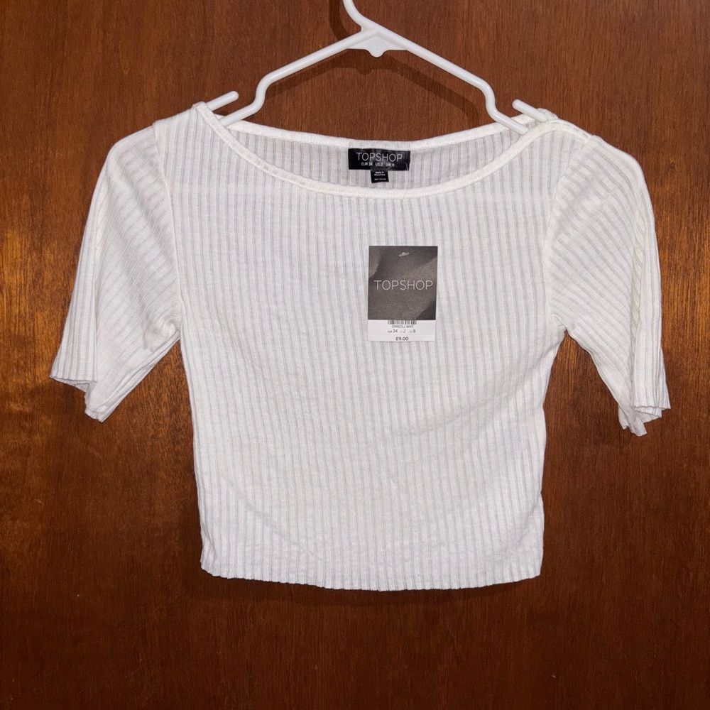 Topshop White Ribbed Blouse